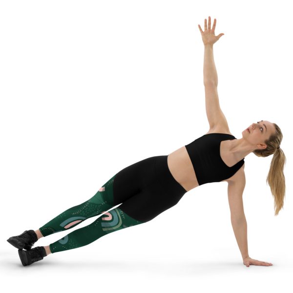 Sports leggings peppermint and green leaves