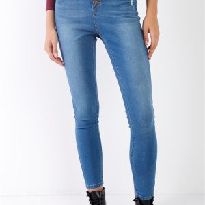Super high waist button fly skinny jeans