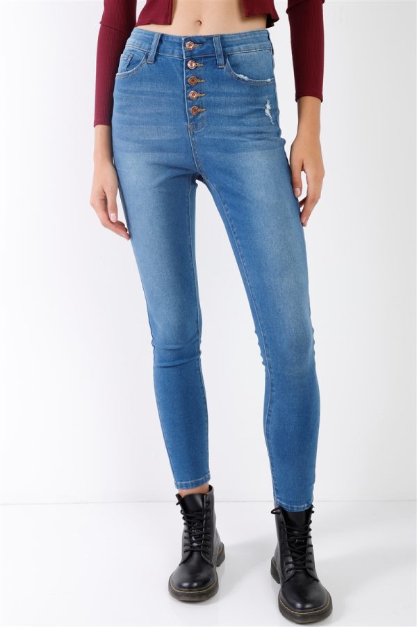 Super high waist button fly skinny jeans