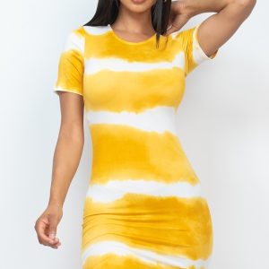 Yellow tie-dye midi dress